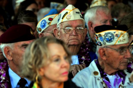 US Navy 101207-N-7948R-596 Survivors of the Dec. 7, 1941 Japanese attack on Pearl Harbor listen to guest speakers during a ceremony commemorating t