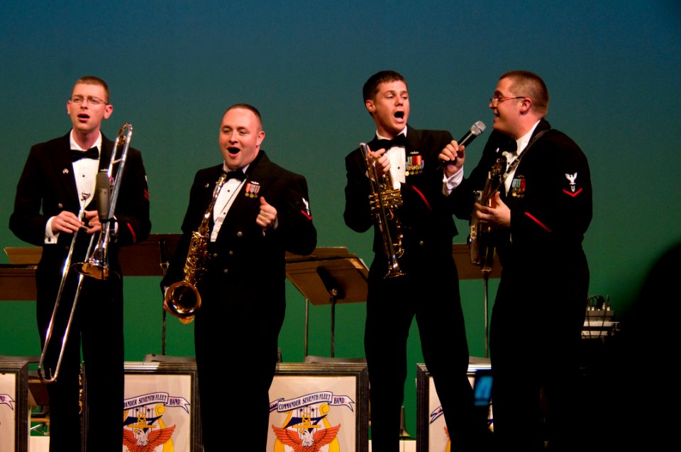 US Navy 101212-N-5758H-037 Members of the U.S. 7th Fleet Band, Far East Edition, perform during their Friendship Concert at the Matida Civic Theate