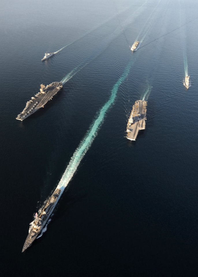US Navy 101210-N-1261P-063 A formation of U.S. and French navy ships is underway in the Arabian Gulf