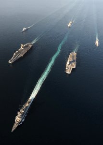 US Navy 101210-N-1261P-063 A formation of U.S. and French navy ships is underway in the Arabian Gulf