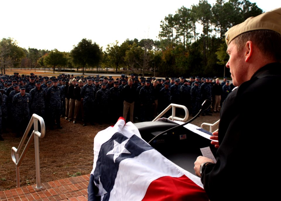 US Navy 101213-N-6523K-004 Rear Adm. Barry Bruner addresses submariners at Naval Submarine Base Kings Bay