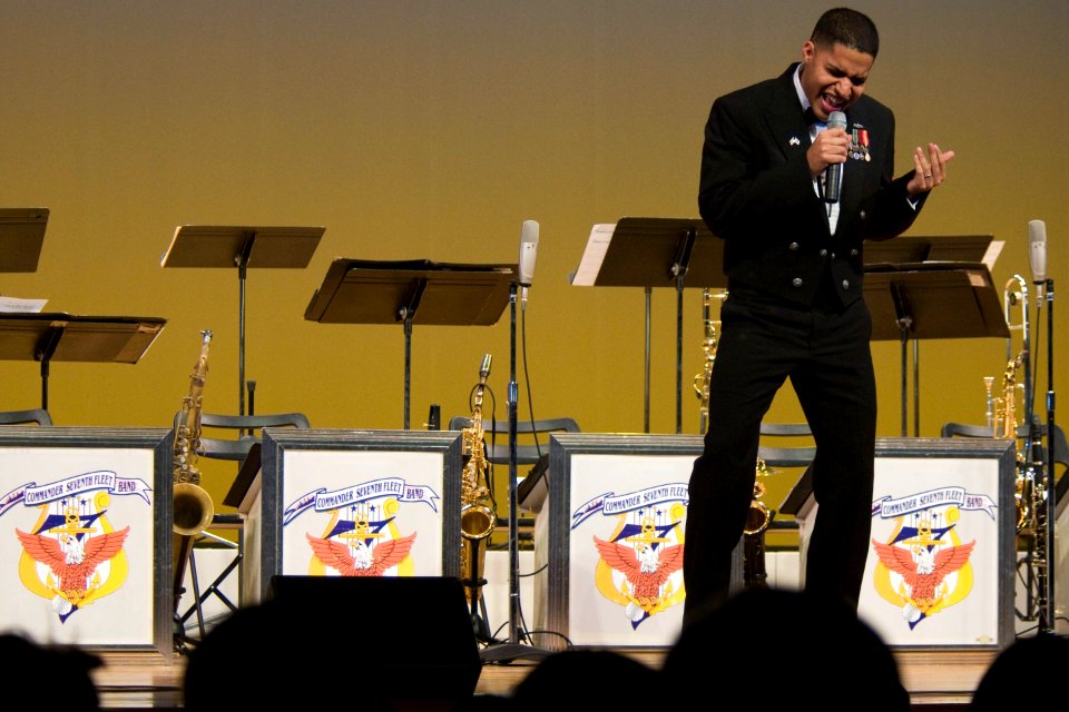 US Navy 101212-N-5758H-044 Musician 1st Class Christopher Sams, assigned to the U.S. 7th Fleet Band, Far East Edition, performs during their Friend