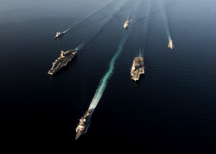 US Navy 101210-N-1261P-059 A formation of U.S. and French navy ships is underway in the Arabian Gulf