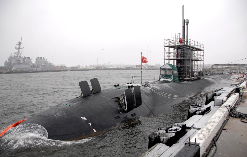US Navy 101213-N-7705S-003 USS Montpelier (SSN 765) is piersside at Naval Station Norfolk as an early winter storm brings snow to the Hampton Roads