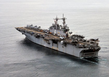 US Navy 101214-N-1722W-112 The amphibious assault ship USS Boxer (LHD 4) transits the Pacific Ocean off the coast of Southern California photo
