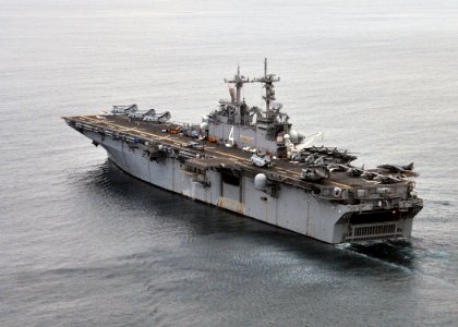 US Navy 101214-N-1722W-112 The amphibious assault ship USS Boxer (LHD 4) transits the Pacific Ocean off the coast of Southern California
