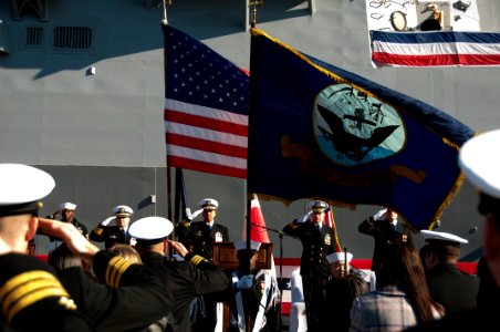 US Navy 101217-N-5758H-002 USS Lassen (DDG 82) color guard parades the colors during a change of command ceremony