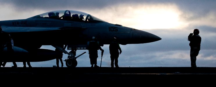 US Navy 101215-N-2055M-231 Sailors aboard the aircraft carrier USS Carl Vinson (CVN 70) prepare an F-A-18F Super Hornet assigned to Strike Fighter