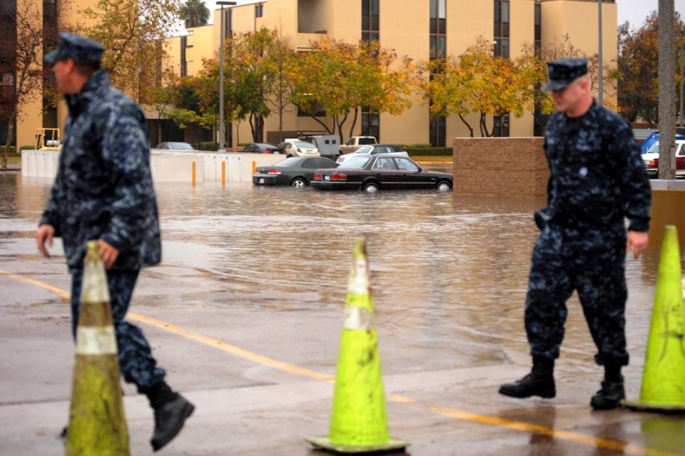 US Navy 101221-N-4332C-090 Main roads and parking lots at Naval Air Station North Island are flooded due to continuous rainfall for several days