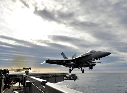 US Navy 101218-N-6003P-159 An F-A-18E Super Hornet assigned to the Gunslingers of Strike Fighter Squadron (VFA) 105 l
