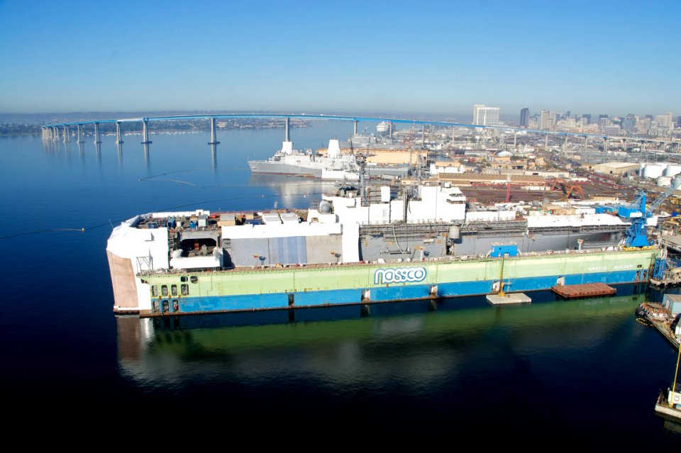 US Navy 110120-N-9643K-014 The amphibious assault ship USS Bonhomme Richard (LHD 6) is in the National Steel and Shipbuilding Company dry-dock for