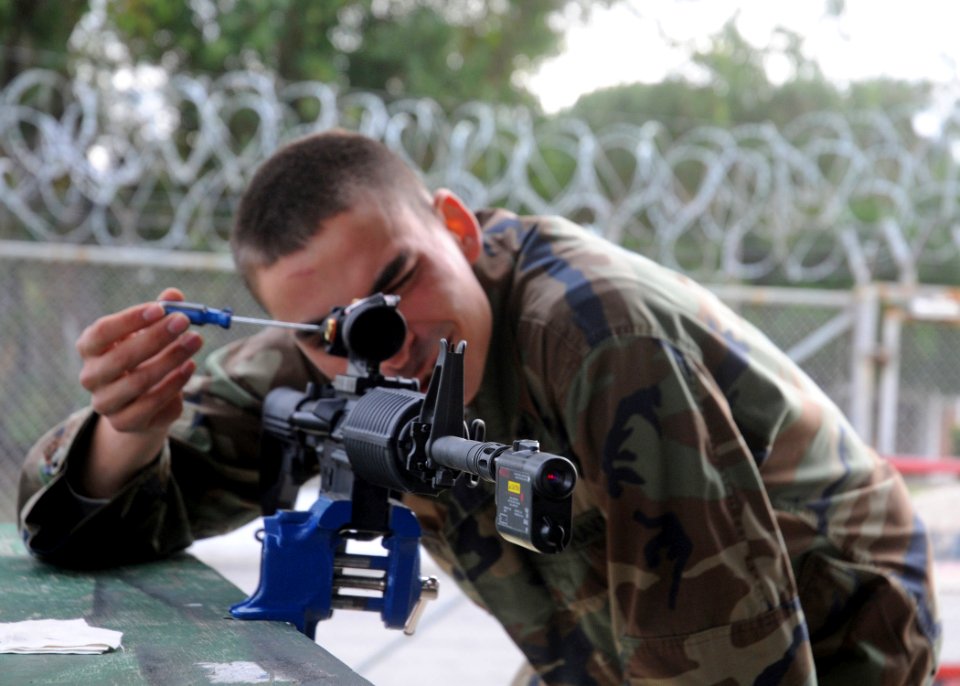 US Navy 101220-N-9564W-009 Gunner's Mate 3rd Class Mark Sorokey, assigned to Headquarters Company of Naval Mobile Construction Battalion (NMCB) 74