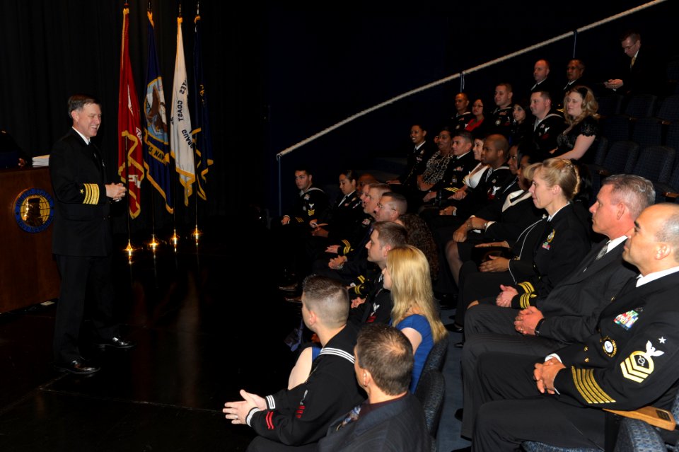 US Navy 110126-N-0555B-306 Vice Adm. Mark E. Ferguson III speaks with the 2010 Navy Recruiters of the Year at the Navy Memorial