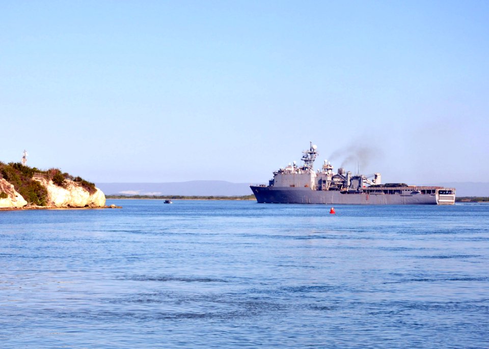 US Navy 110126-N-8241M-027 USS Gunston Hall (LSD 44) departs Naval Station Guantanamo Bay, Cuba, after a weeklong port visit