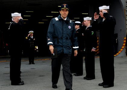 US Navy 110124-N-4743B-163 U.S. Ambassador to Japan John V. Roos departs through honor side boys after touring the forward-deployed amphibious assa