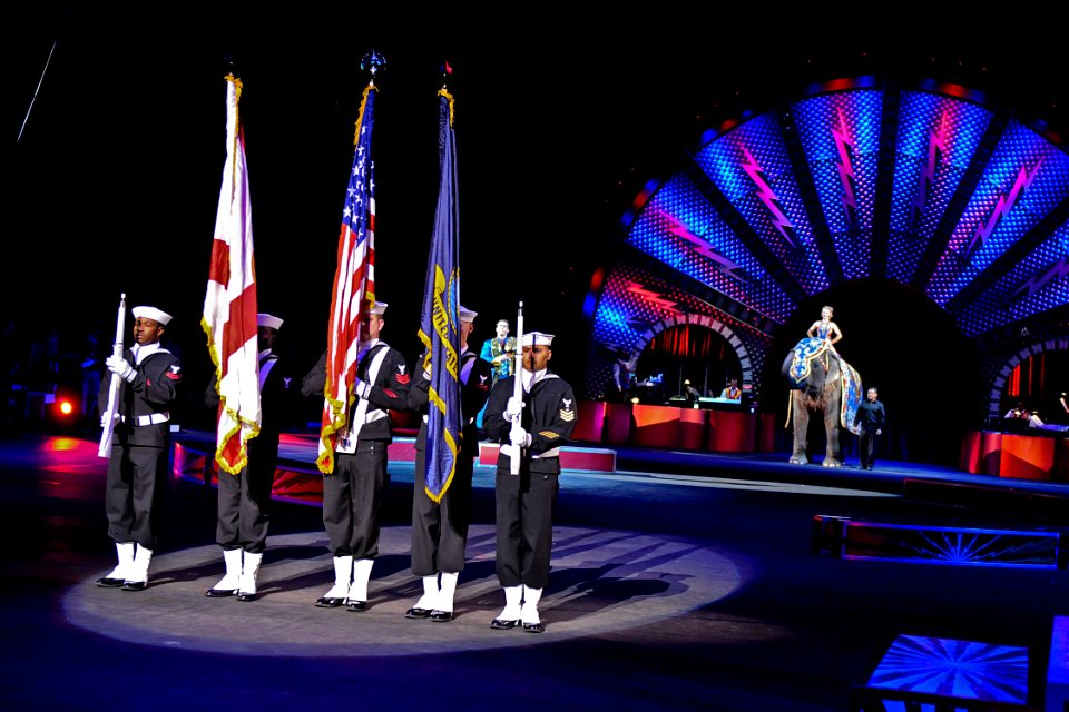 US Navy 110122-N-8590G-001 Sailors assigned to Naval Air Station Jacksonville display the colors during the Ringling Bros. and Barnum ^ Bailey Circ
