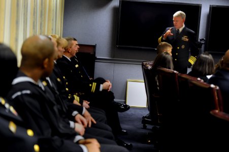US Navy 110125-N-0555B-494 Chief of Naval Operations Adm. Gary Roughead speaks with the 2010 Navy Recruiters of the Year during their tour through