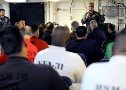 US Navy 110204-N-3374C-036 Vice Adm. Daniel P. Holloway talks to chief petty officers aboard USS George H.W. Bush (CVN 77)