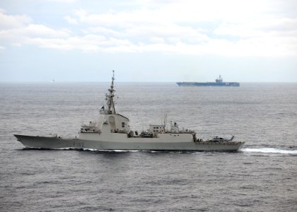 US Navy 110206-N-3374C-209 The Spanish navy frigate SPS Almirante Juan de Borbon (F 102) is underway with the aircraft carrier USS George H.W. Bush