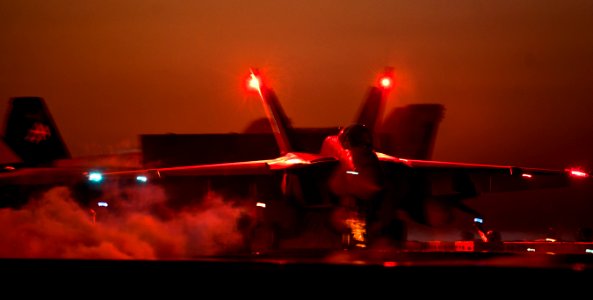 US Navy 110208-N-2055M-592 An F-A-18E Super Hornet assigned to Strike Fighter Squadron (VFA) 81 takes off from the Nimitz-class aircraft carrier US