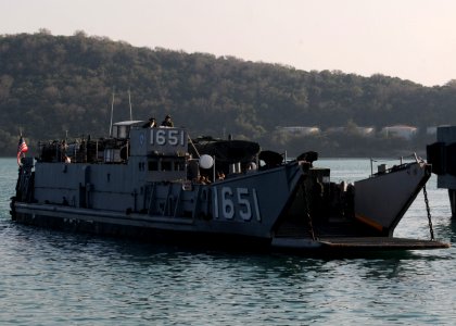 US Navy 110208-N-4743B-287 A landing craft utility pulls into Sattahip Naval Base to offload Marines and their equipment to take part in exercise C photo