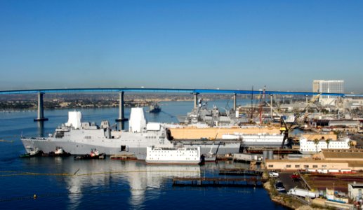 US Navy 110204-N-ZC343-517 USS New Orleans (LPD 18) departs dry-dock to return to Naval Base San Diego