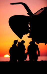 US Navy 110208-N-2055M-274 Sailors assigned to Electronic Attack Squadron (VAQ) 134 perform maintenance on an EA-6B Prowler aboard the Nimitz-class