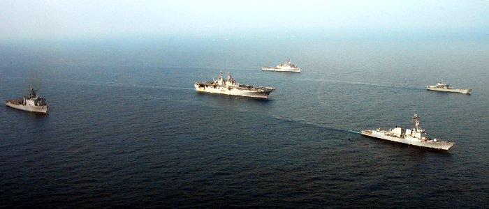 US Navy 110214-N-8607R-603 Ships comprising the forward-deployed Essex Amphibious Ready Group are underway in formation during exercise Cobra Gold