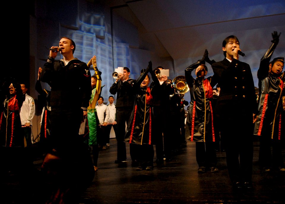US Navy 110211-N-MU720-058 Musician 3rd Class Gabriel Brown, from Anchorage, Alaska, lead vocalist for the U.S. 7th Fleet Orient Express Brass band