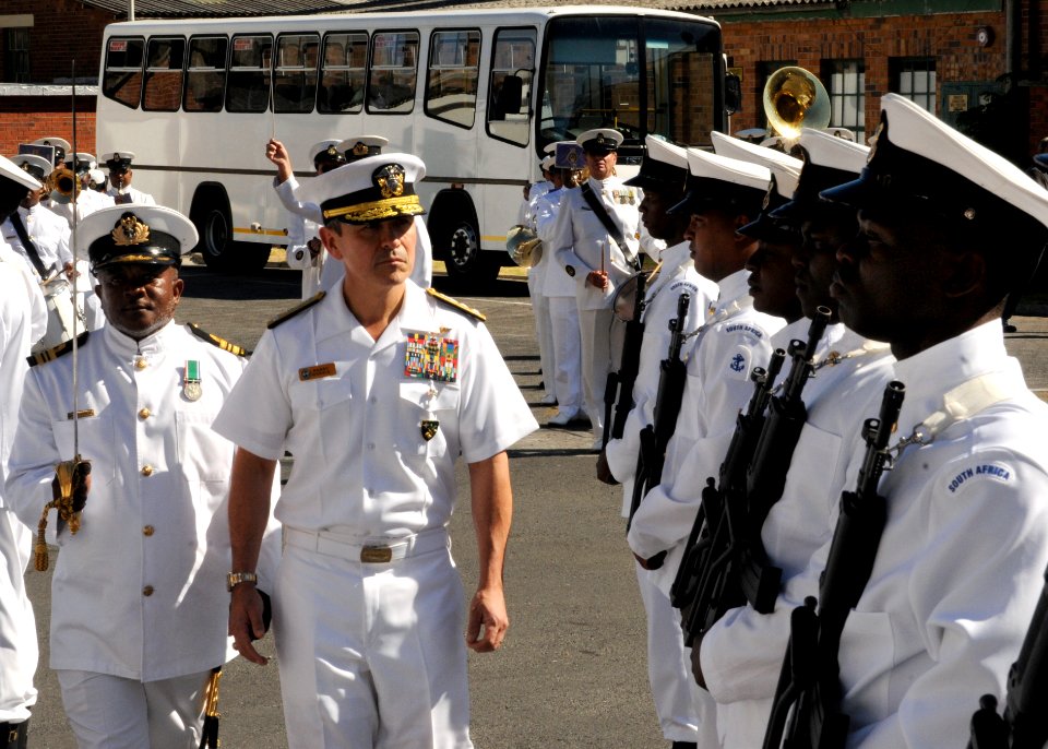 US Navy 110214-N-5085J-092 Vice Adm. Harry B. Harris Jr., commander of the U.S. 6th Fleet, inspects South African navy sailors during a visit to me