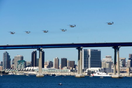 US Navy 110212-N-ZC343-028 Aircraft fly over San Diego Bay and the Coronado Bridge during the Centennial of Naval Aviation Open House and Parade of
