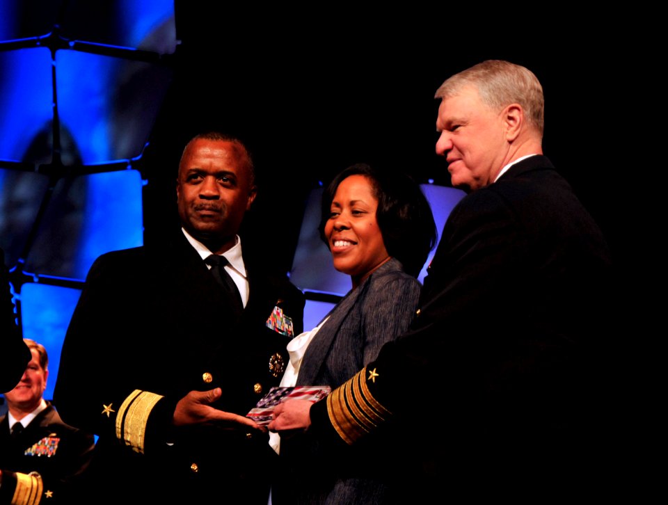 US Navy 110218-N-ZB612-035 Chief of Naval Operations (CNO) Adm. Gary Roughead presents Rear Adm. Arthur J. Johnson, commander of the Naval Safety C