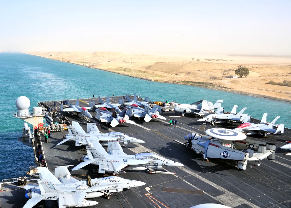 US Navy 110215-N-0074G-125 The aircraft carrier USS Enterprise (CVN 65) transits the Suez Canal in Egypt. Enterprise and Carrier Air Wing (CVW) 1
