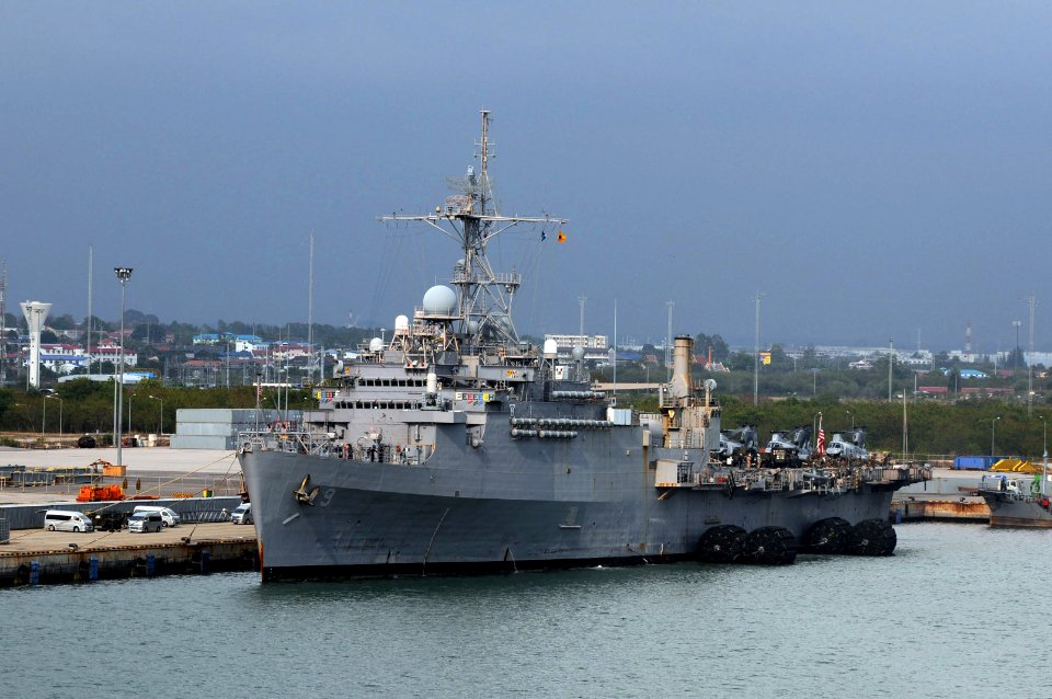 US Navy 110221-N-6692A-109 The amphibious transport dock ship USS Denver (LPD 9) moors at Laem Chabang, Thailand after participating in Cobra Gold
