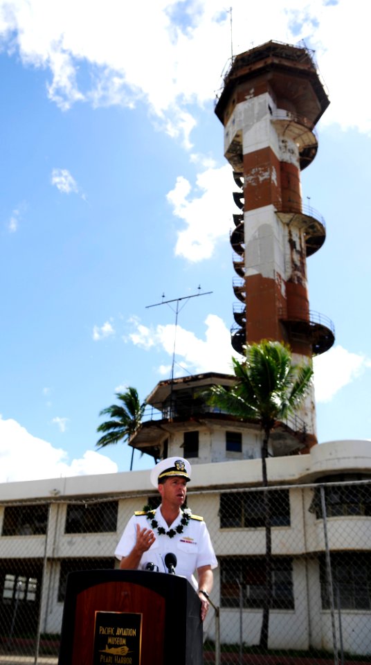 US Navy 110225-N-WP746-103 Rear Adm. Dixon Smith, commander of Navy Region Hawaii, speaks at the Ford Island Control Tower blessing ceremony