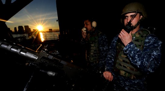 US Navy 110228-N-OY799-025 Sailors stand the starboard fantail watch aboard the Nimitz-class aircraft carrier USS John C. Stennis (CVN 74)