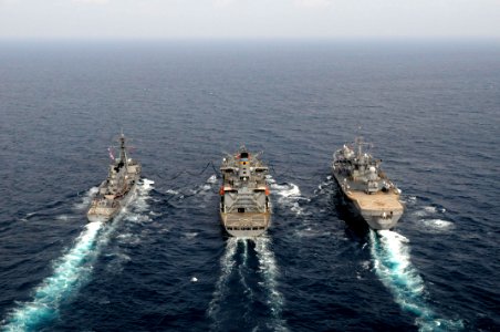 US Navy 110218-N-9094S-387 The guided-missile destroyer USS Stethem (DDG 63), left, the Military Sealift Command fleet replenishment oiler USNS Tip