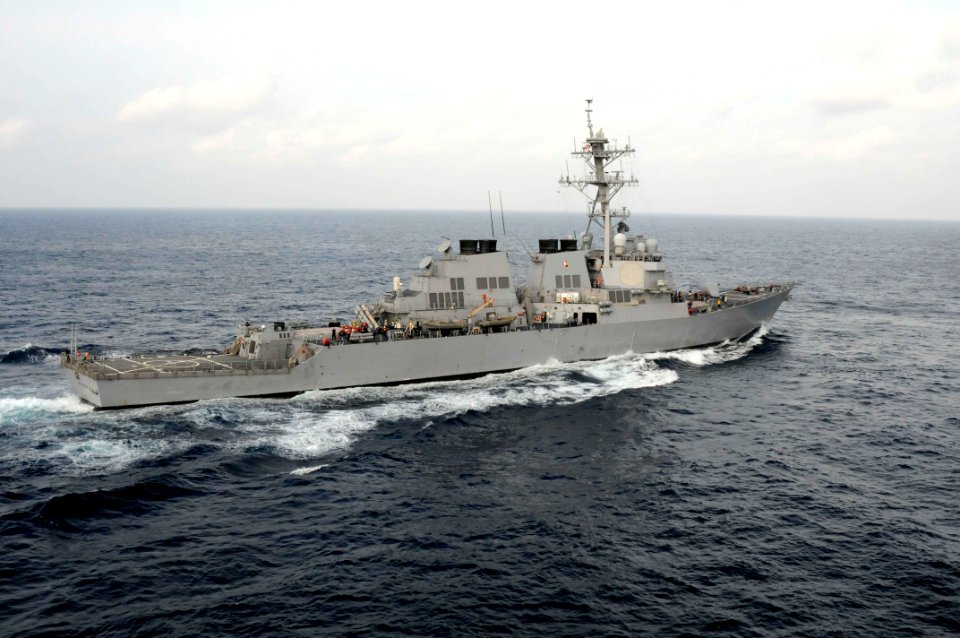US Navy 110218-N-9094S-195 The guided-missile destroyer USS Stethem (DDG 63) aligns course in preparation for an underway replenishment in the Pac