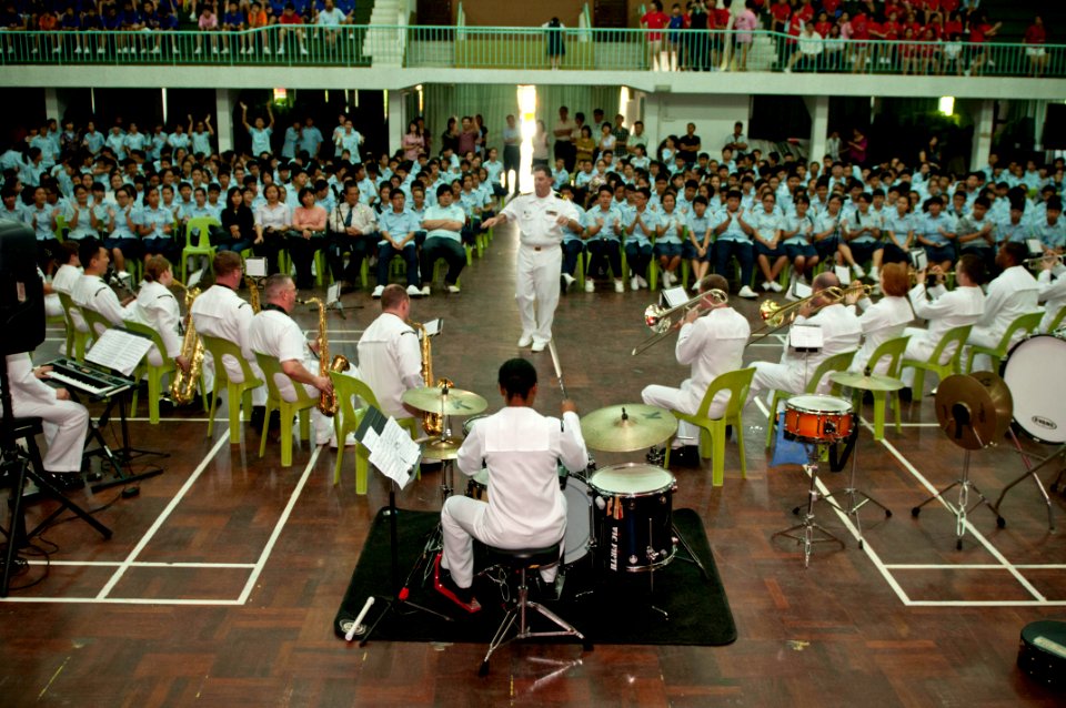 US Navy 110228-N-CZ945-004 The U.S. 7th Fleet Band, Far East Edition, performs for more than 600 students at the S.M. Tshung Tsin Sabah School
