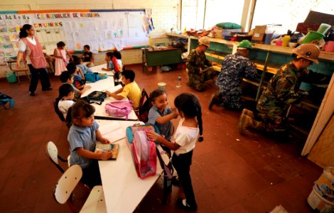 US Navy 110221-N-EC642-399 Sailors build bookshelves at Centro Escolar Republica de Honduras during a weeklong Southern Partnership Station (SPS) 2
