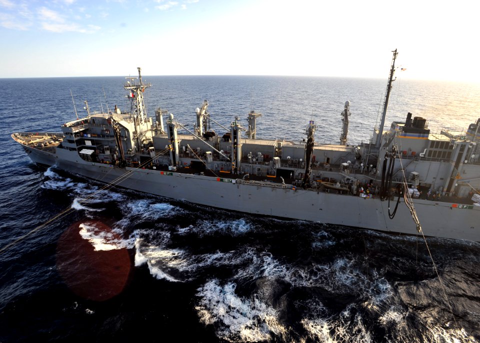 US Navy 110303-N-0569K-187 USNS Arctic (T-AOE 8) prepares to unload JP5 jet fuel during an underway replenishment USS Enterprise (CVN 65)
