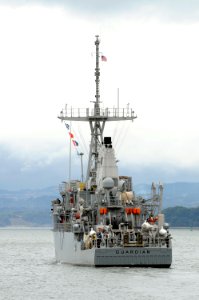 US Navy 110228-N-OX597-207 USS Guardian (MCM 5) departs Sasebo, Japan, for a patrol