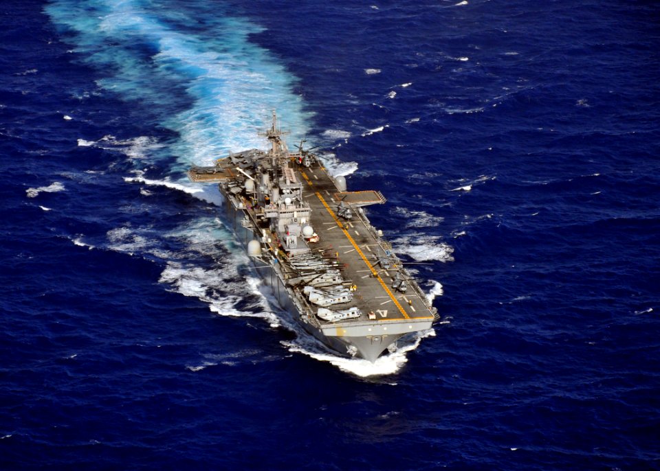 US Navy 110308-N-ZS026-518 The amphibious assault ship USS Boxer (LHD 4), flagship of the Boxer Amphibious Ready Group, is underway during a schedu