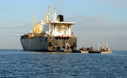 US Navy 110303-N-1786N-006 The Military Sealift Command container roll on-roll off ship USNS Sgt. William Button (T-AK 3012) floats anchored