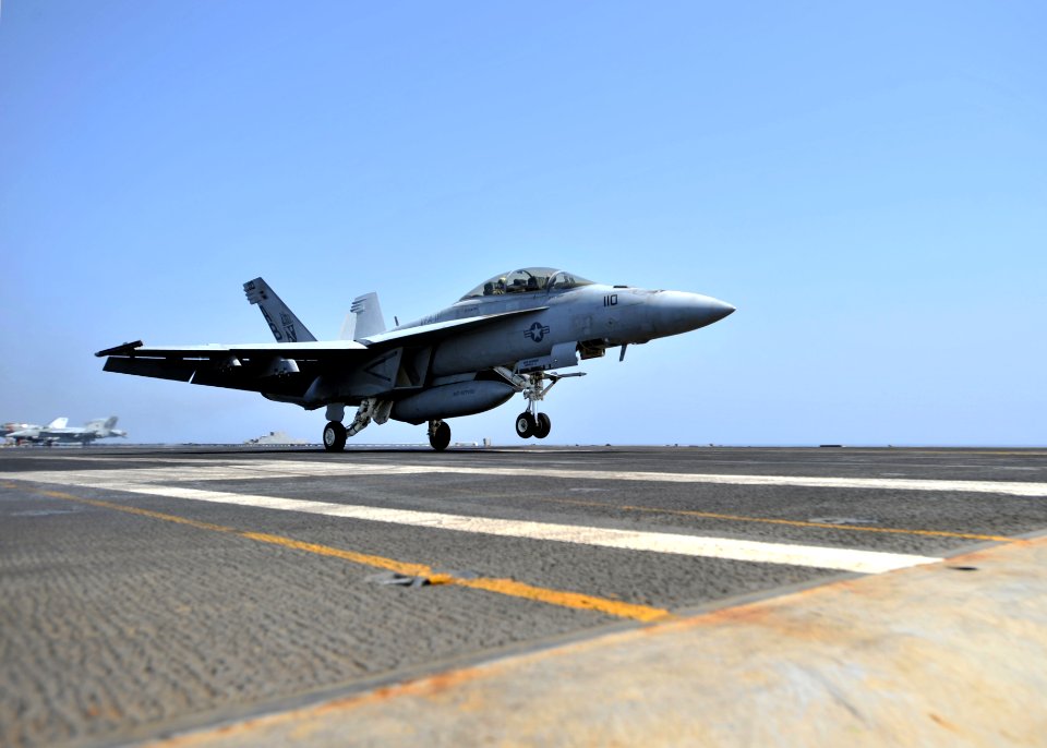 US Navy 110309-N-0569K-094 An F-A-18F Super Hornet assigned to the Red Rippers of Strike Fighter Squadron (VFA) 11 completes a touch and go landing
