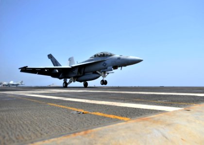 US Navy 110309-N-0569K-094 An F-A-18F Super Hornet assigned to the Red Rippers of Strike Fighter Squadron (VFA) 11 completes a touch and go landing