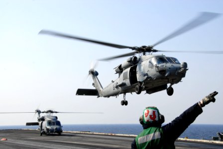 US Navy 110313-N-KF029-019 An HH-60H Sea Hawk helicopter assigned to the Black Knights of Helicopter Anti-Submarine Squadron (HS) 4 launches from t