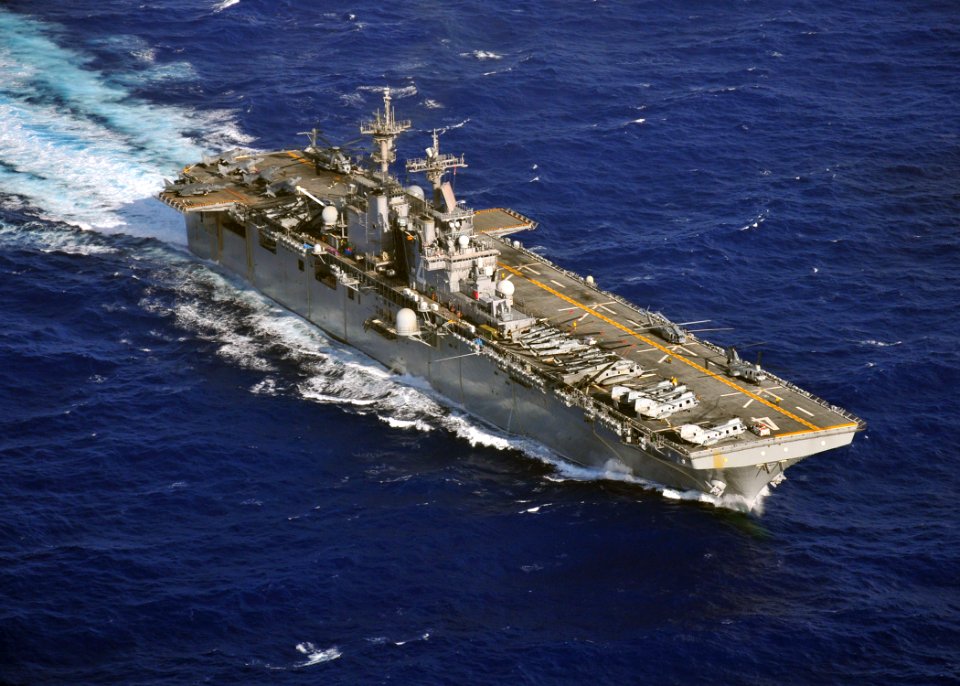US Navy 110308-N-ZS026-453 The amphibious assault ship USS Boxer (LHD 4), flagship of the Boxer Amphibious Ready Group, is underway during a schedu