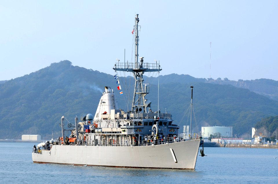 US Navy 110309-N-OX597-148 The mine countermeasures ship USS Avenger (MCM 1) returns to its forward-deployed base at U.S. Fleet Activities Sasebo a