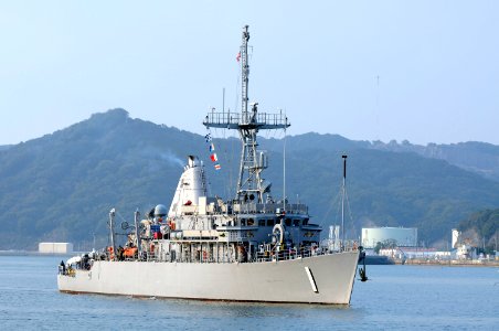 US Navy 110309-N-OX597-148 The mine countermeasures ship USS Avenger (MCM 1) returns to its forward-deployed base at U.S. Fleet Activities Sasebo a